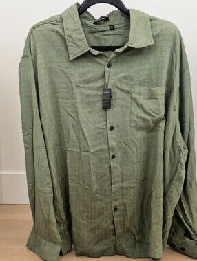 Light Olive Green Button-Up Shirt By Hisdern 2XL